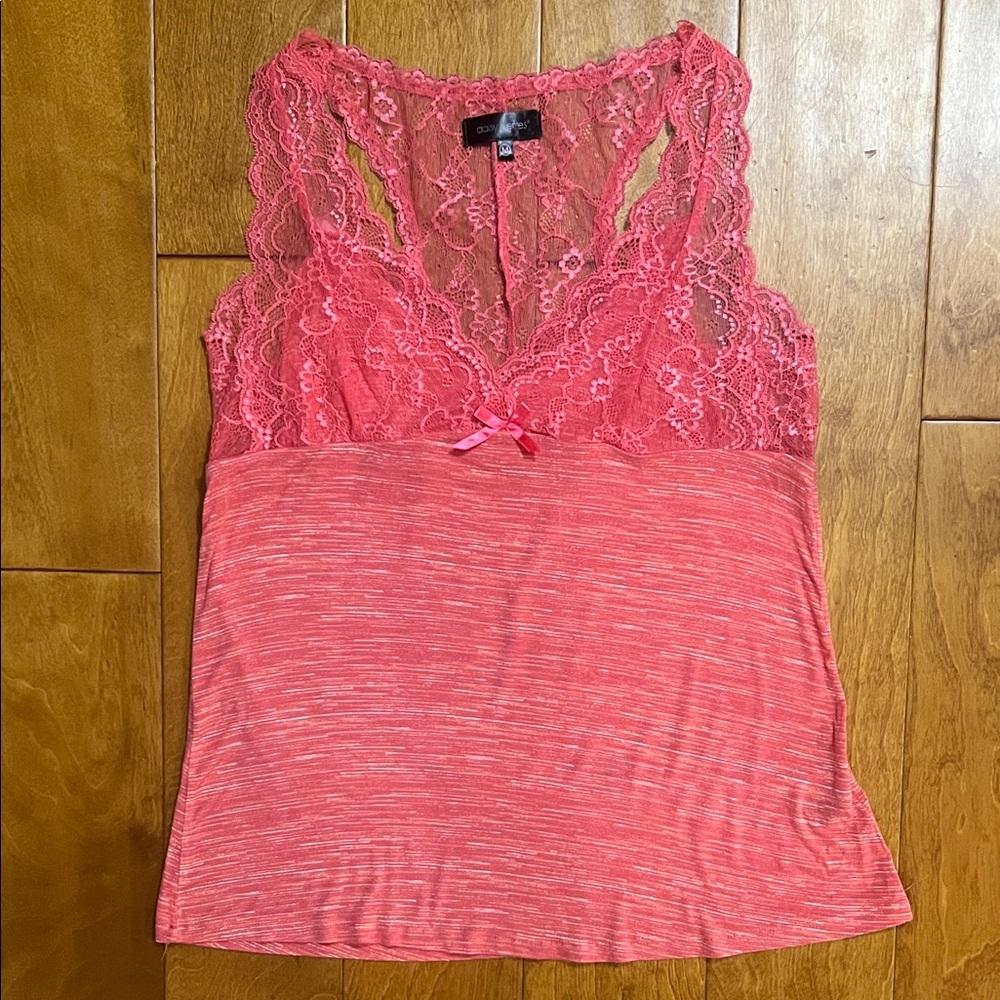 Vintage Daisy Fuentes Y2K Lace Babydoll Top Size M Coral 90’s Fairy Whimsigoth